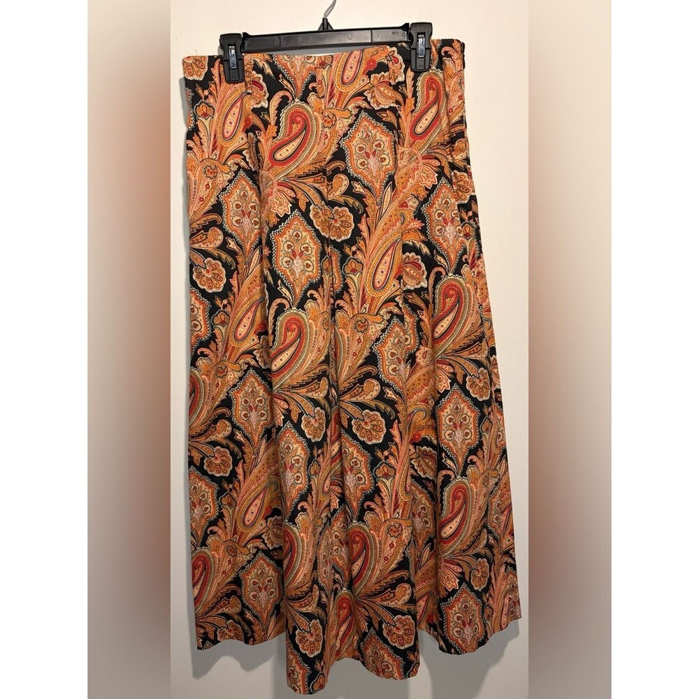 Vintage Herman Geist 100% Cotton Midi Maxi Skirt Paisley Print Pleated Size 14